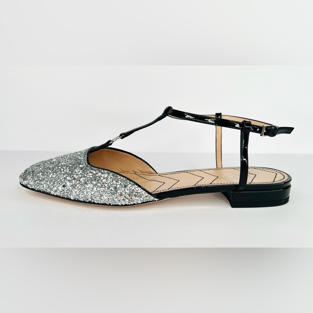 GUCCI PETITE GG SLINGBACK SILVER GLITTER PATENT CHARLOTTE FLATS SIZE EU 40 - Picture 3 of 9